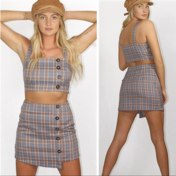 🆕 Blue Plaid Crop Top & Mini Skirt Set - Picture 7 of 8